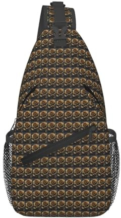 OAZCVBNN svarta och guldblommor tryck kors bröstväska diagonalt slunga gymresor weekendresor crossbody ryggsäck