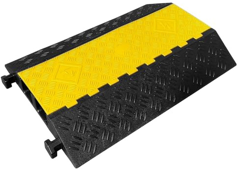 Floordirekt Tapis de protection de câbles à 2 canaux, jusqu'à 20 tonnes 90 x 61,5 x 10,5 cm – Protection contre les débordements pour câbles, pont de câble en caoutchouc pour parkings, entrepôts