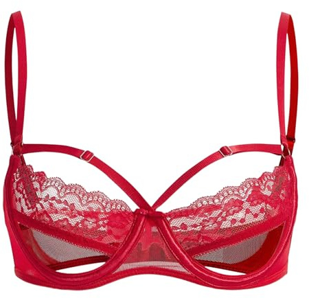 Générique Soutien Gorge Ouvert Sein Nu Soutien-Gorge Redresse-Seins Ouvert 1/4 Cups Brassière Push Up Lingerie Bralette Dentelle Transparent Tenue De Nuit Clubwear