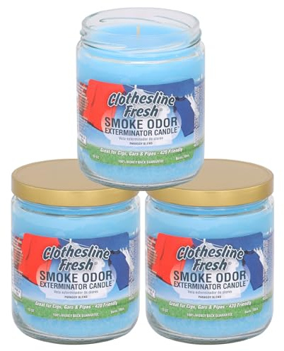 Smoke Odor Exterminator 13oz Jar Candles (Clothesline Fresh, 3) Set of Three Candles.