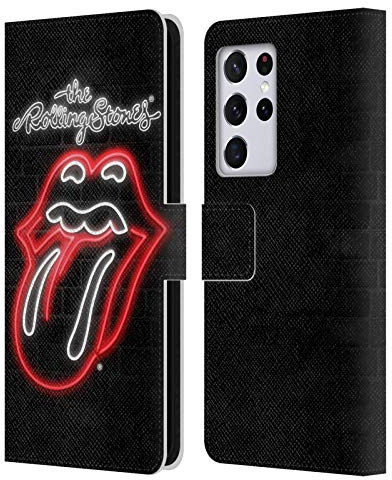Head Case Designs Officially Licensed The Rolling Stones Neon Licks Collection Leather Wallet Case Compatible with Samsung Galaxy S21 Ultra 5G