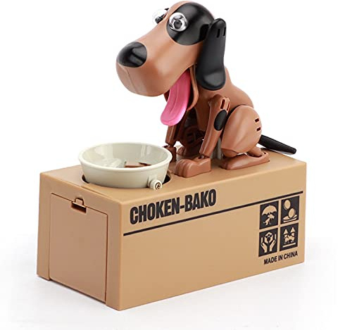 Dog Piggy Bank, My Dog Piggy Bank, Puppy Money Saving Box, Cute Automatic Stealing Coin Bank, Robotic Coin Munching Toy Money Box Gift (Brown)