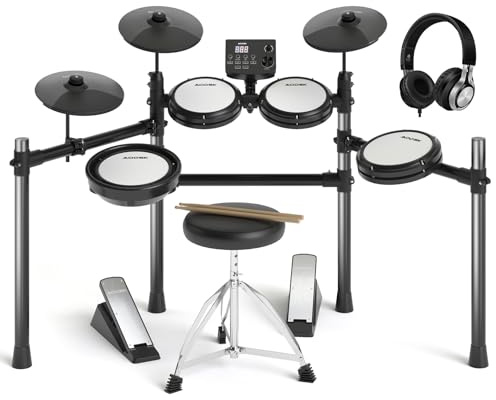 AODSK Electric Drum Set with Quiet Mesh Pads,Electronic Drum for Beginner,USB MIDI,Throne,Headphones,Sticks, Included 15 Kits and 195 Sounds (AED-403-Teenagers Beginners)