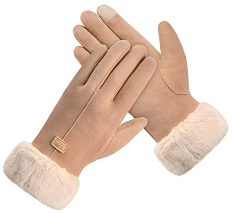 Cozlly Guantes Termicos Mujer Invierno, Guantes Mujer Invierno Tactil, Guantes Cálidos con Forro Polar para Conducción, Correr (Caqui)