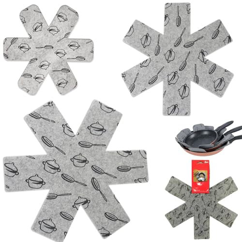 Protector de sartenes,6 Piezas Protectores de ollas,Protectores para cazuelas,Antideslizante Separadoras,Protector De Utensilios De Cocina para Apilamiento,(38/36/26cm),Gris