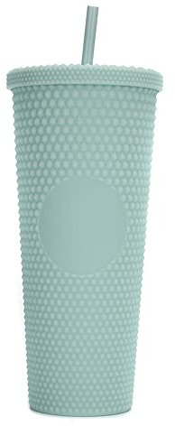 YIWEOG Tazas Vaso de agua de gran capacidad de 710ML/24OZ, vaso mate completamente tachonado, vaso de plástico reutilizable con tapa de paja a prueba de fugas de apertura amplia