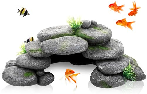 HUSOUE Acquario, grotta per acquario, pietre per tartarughe, accessori in resina, terrario, decorazione rettile, nascondiglio per acquario, decorazione per tartarughe, Axolotl, gamberetti