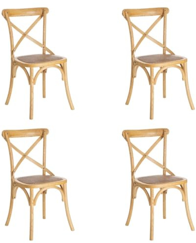 4 sillas de comedor Aspas de madera de olmo natural y asiento de ratán