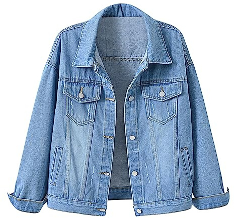Blazer en jean pour femme - Blazer bleu marine pour femme grande taille - Cardigan d'été long décontracté avec poches - Veste en jean surdimensionnée - Veste en toile - Cardigan surdimensionné pour