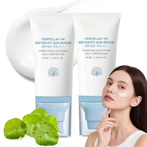 2PCS Madagascar Centella Sunscreen SPF 50+, Centella Air-fit Suncream Light, Hyalu-Cica Water-Fit Sun Serum, Soothes Sensitive Skin Suncream Factor 50, Non-Greasy, No White Cast