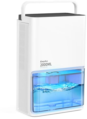 EasyAcc Elektrischer Luftentfeuchter, 2000ml Luftentfeuchter Pro 500-650ml/Tag - 3 Stufen/Automatische Abtauung/7-Farben LED-Licht/Automatische Abschaltung - Geeignet für feuchte Räume 10-15 m²