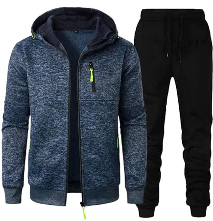 Chandal Hombre Completo Invierno, Conjunto Hombre Invierno Chandal Con Capucha De Tejido Jacquard Y Pantalón Jogger Estilo Casual Con Cremallera Completa Y Bolsillos Canguro Para Estilo Urbano