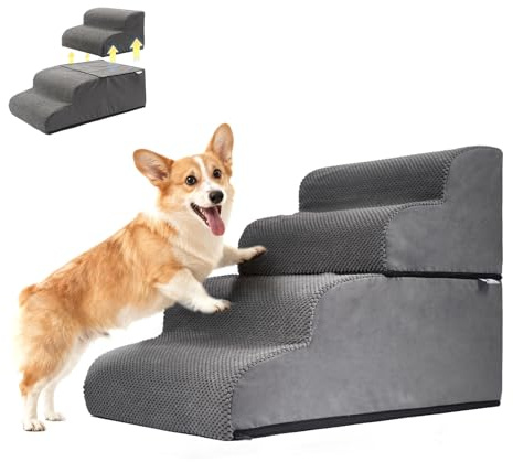 Mora Pets Scale per cani di piccola taglia scala per animali domestici per letto e divano cani scale 4 gradini e divisibili (1 scala = 2 soluzioni), rivestimento antiscivolo, lavabile, rampa per cani