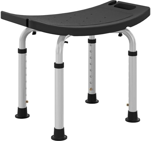 HOMCOM Taburete de Ducha Silla Ducha Personas Mayores con Altura Regulable Taburete Baño de Aluminio Antideslizante Carga 135 kg para Ancianos y Discapacitados Negro