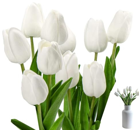 BOBOZHONG Tulipanes Artificiales,10 Piezas Flores Falsas de PU con Tacto Real,Ramo para Decoración del Hogar y Bodas,Flores sin Mantenimiento para Jarrón,Oficina,Salón y Fiestas