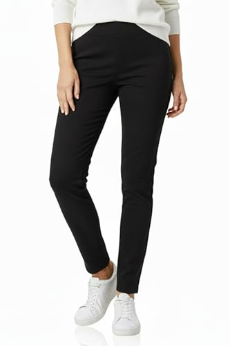 Kendindza Slim Fit Chino Pantalones elásticos con parte trasera flexible de tela para mujer, elegantes, largos, elásticos, material suave, Negro , M