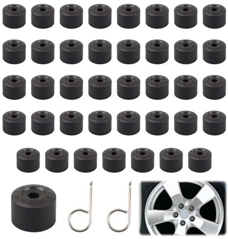 MINGBOLIN 40 Piezas Tapas para Tuercas de Rueda 17mm,Cubierta de Tuerca de Neumático Tapones Tornillos Ruedas Coche Tapa de Tuerca de Rueda,con 2 Herramienta de Extracción,con Coche (Negro)