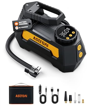 AstroAI H2 Pro Cordless Tire Inflator Portable Air Compressor Fully Upgraded Tire Inflator with DC 12V & Battery Dual Power Supplies Fast Inflation Air Pump for Car Tires Motorcycles Yellow