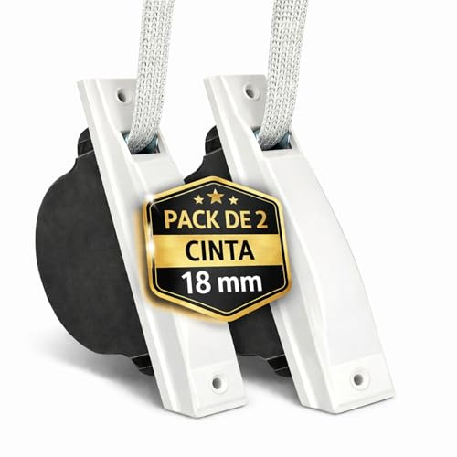 TELKES Recogedor Persiana Empotrado Blanco con Cinta 20 mm x 5 m Carrete Cuerda Enrrollable Mecanismo de Muelle Interior Sistema Polea Rollo Tirador Recambio de Cajetin (Pack X2 Blanco, Cinta 18 mm)
