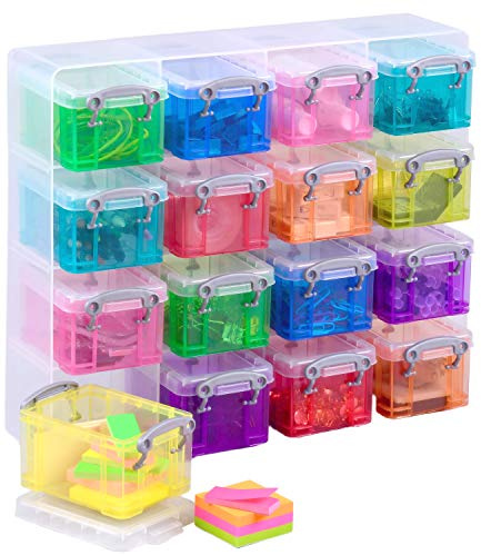 Really Useful Box Plastic Storage 0.3 Litre Organiser Pack (16 x 0.3L) Clear Frame with Assorted Boxes