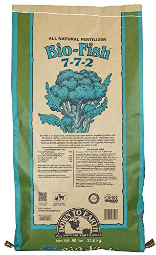 Down To Earth All Natural Fertilizers Organic Bio-Fish - Plant Food for Corn, Broccoli, Kale, Trees and Shrubs 7-7-2, 50 lb
