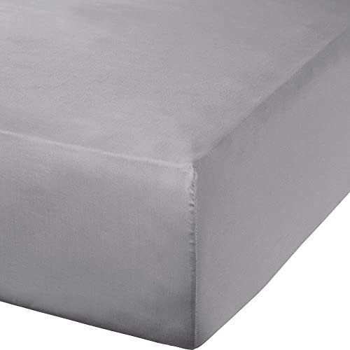 Erwin Müller Spannbettlaken Mako-Satin, Spannbetttuch Landshut - seidig weich, temperaturausgleichend, mit Rundumgummi - Silber Größe 120x200 cm