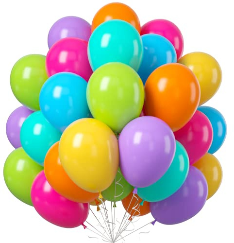 Rainbow Balloons, 50PCS Multicolor Rainbow Balloons Arch in Blue Green Purple Yellow Orange Hot Pink Latex Balloons For Birthday Wedding Baby Shower Engagement DIY Balloons Decoration Party Supplies