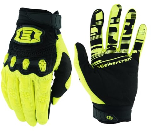 Seibertron Unisex MX ATV MTB Racing Gloves - Full Finger Touchscreen Glove for Mountain Biking and Motocross Fluo Yellow XS