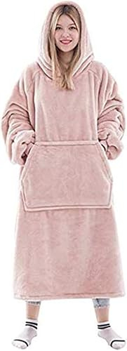 Oversized Blanket Hoodie, Wearable Soft Sherpa Fleece Snuggle Blanket Hoodie Adult, Warm Throw Blanket Sweatshirt Robe for Women Men Teens (pink)