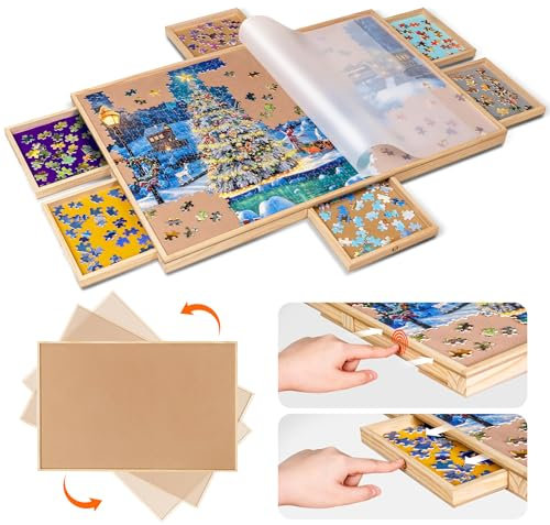 Becko US 1000 Piece Rotating Puzzle Board with 6 Sorting Drawers & Clear PP Cover, Push to Open Design, Spinning Puzzle Table with Lazy Susan for Adults and Kids, for Jigsaw Puzzles 1000 Piece