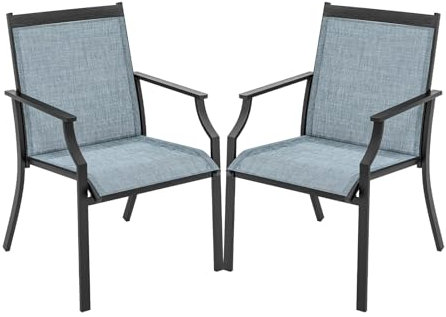 KOMFOTTEU 2er Set Gartenstühle, Balkonstühle mit Armlehnen, ergonomische Terrassenstühle aus Textilene-Stoff, Esszimmerstühle bis150 kg für Terrasse, Balkon (Grau)