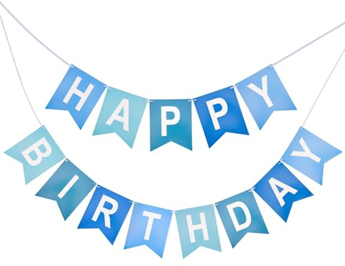 Happy Birthday Banner Birthday Party Banner NO DIY Happy Birthday Sign Pre-Strung Birthday Hanging Decoration for Women Men Girl Boy Party Supplies (Blue)