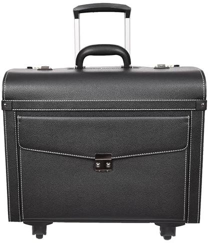 Divergent Retail Cabin Bag Four Wheel Pilot Case Leather Flight Bag Business Executive Carry-on Case DR695 (Black)