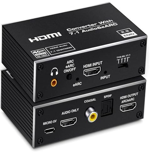 MiBoce Divisor Extractor De Audio HDMI 4K 120 Hz, Convertidor De Audio 2.1, con TOSLINK Óptico SPDIF+Coaxial+3,5 Mm+Salida De Audio HDMI, para Cine En Casa