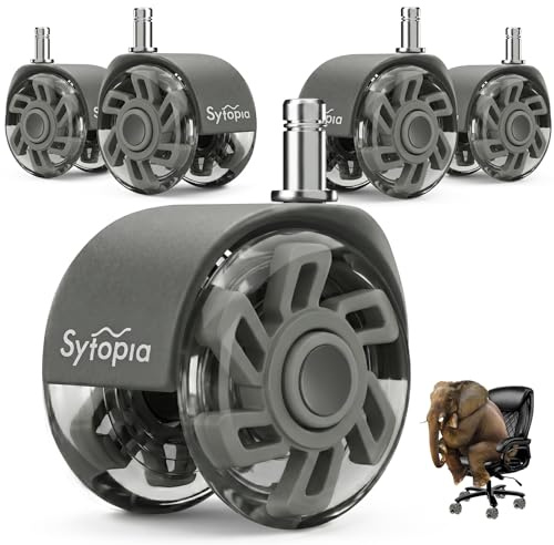 Sytopia Ruedas para silla de oficina, 70 mm, juego de 5 unidades, 11 x 22 mm, ruedas para sillas de oficina, suelo duro, parqué, alfombrilla protectora para el suelo, ruedas silenciosas y suaves (no