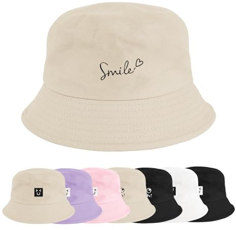Xnova Fischerhut Bucket Hat Damen Herren Bunt, Druck Mütze Strand-Sonnenhut Anglerhut Sonnenschutz Baumwoll Sommerhut Fischerhüte Freizeithut Unisex Outdoor Hüte (Buchstabe-Beige, 56-58cm)