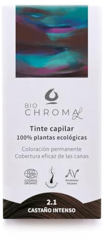 Tinte Vegetal Ecológico | Coloración Permanente para el pelo | 2.1 - Castaño Intenso | Sin Amoníaco, sólo plantas naturales. Tintes Chroma