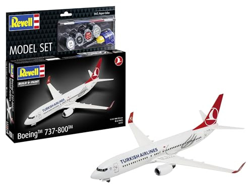 Revell 63772 modellset Boeing 737-800 Turkish Airlines 1:144 skala obyggd plastmodellsats med tillbehör