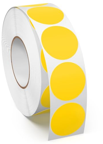 Meitaat 1000 Piezas Pegatinas Redondas Amarillas Gomets Circular 25 mm Etiquetas Adhesivas de Puntos en Vinilo Impermeables y Resistente al Rasgado per Rollo