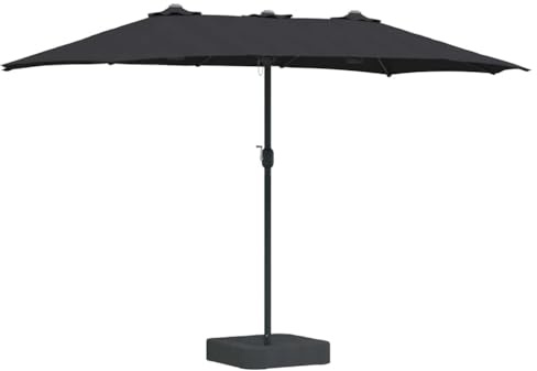 vidaXL Ombrellone da Patio a Doppia Testa Nero con Base in Sabbia, manovella, Design Pieghevole 385 x 209 x 244 cm, Telaio in Acciaio Verniciato a Polvere, Copertura in Poliestere 180G, Protezione U