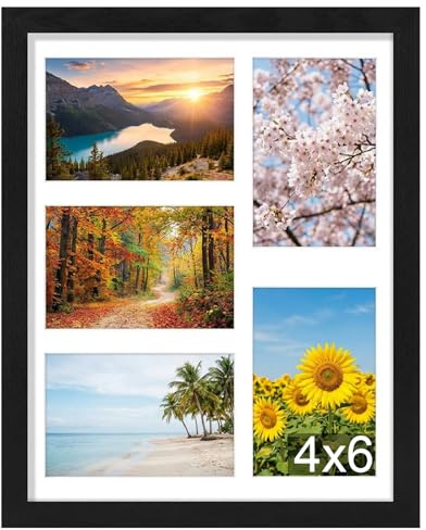 11x14 Inch Photo Frames Multiple Pictures, 5 Opening 6x4 Inch Multi Picture Frames for Wall, Black Collage Photo Frame for Family Living room, Bedroom, Corridor, Staircase