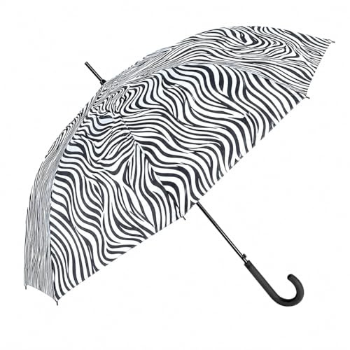 Genérico Paraguas Largo Mujer 105 cm – Diseño Cebra Elegante, Gran Cobertura Antilluvia, Estructura Resistente 8 Varillas, Mango Ergonómico