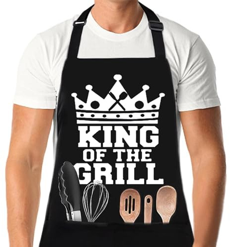 Ntwdby Tablier de Cuisine pour Homme, Tablier Barbecue Homme avec Poches, Tabliers Cuisine Hommes Personnalisé, Noir Tabliers BBQ Personnalisé, pour Barbecue Fête, Fête des Pères, Anniversaire, Noël