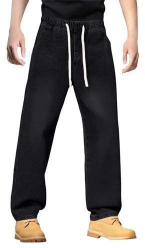 Generiska jeansbyxor för män normal passform: Denim byxor med dragsko jeans raka ben jeans långa tygbyxor andas slip-on byxor lätta fritidsbyxor klassiska utomhus stretchjeans för unisex
