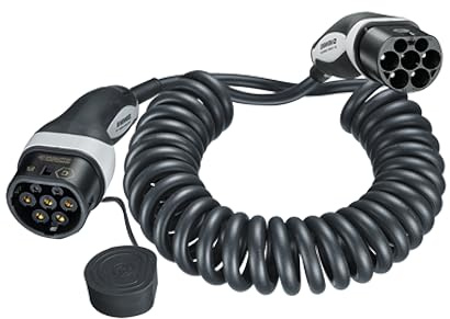 Mennekes 36437 Cable de carga para coche eléctrico (4,0 m, espiral, corto, modo 3, tipo 2, 20 A, 3 PH, con potencia de carga de 11 kW