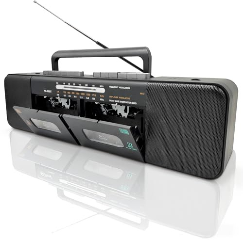 CTDZLED Retro Dual Cassette Player with 4-Band AM/FM/SW Radio & Bluetooth | 7200mAh Battery, 15W Stereo Sound, Cassette to MP3 Converter, USB/TF Playback & Recording, Karaoke Mic Input