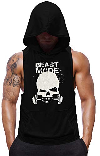 SZKANI Mens Skull Print Sleeveless Fitness Vest Bodybuilding Stringers Workout Tank Tops (Medium, Black(Single Dumbbell))