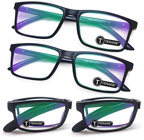 TERAISE Lot de 4 lunettes de lecture bloquant la lumière bleue Folden Mini Readers Lunettes pour hommes et femmes Lunettes de lecture légères pour ordinateur avec étui à lunettes(2.0X)