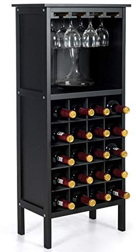 GIANTEX Weinschrank Holz, Weinregal Flaschenregal für 20 Flaschen mit Glasaufhänger, Weinständer Flaschenständer Gläserregal Vintage für Küche Bar 42 x 24,5 x 96cm (schwarz)