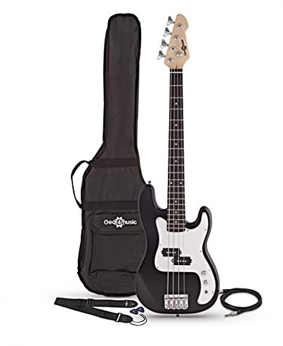 Gear4music Bassgitarre 3/4 Größe schwarz mit Gigbag und Kabel